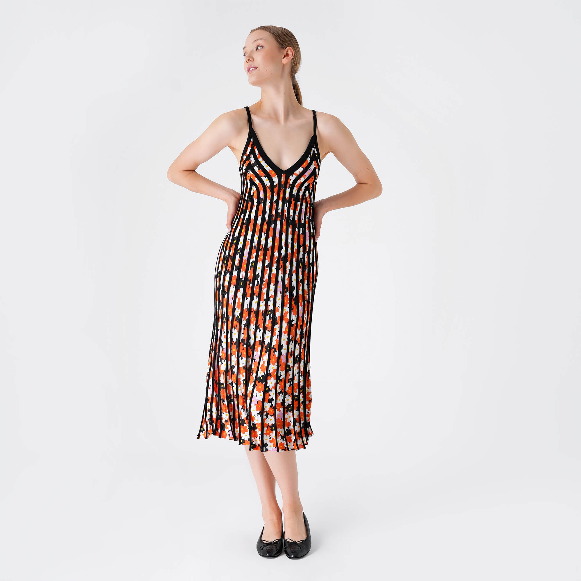 Kenzo - Orange Floral & Black Striped Dress